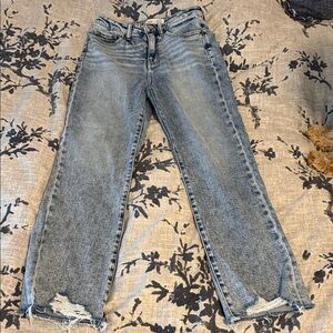 BKE Women's High-Rise Slim Fit Cropped Straight Leg Jeans in Light Washed Blue